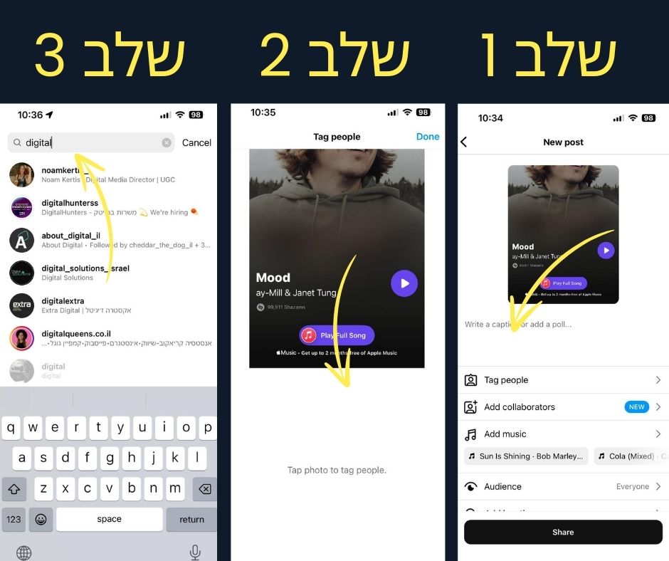 איך מתייגים באינסטגרם בפוסט