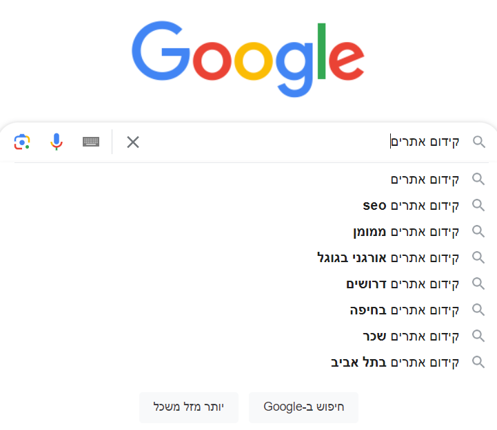 השלמות אוטומטיות בגוגל